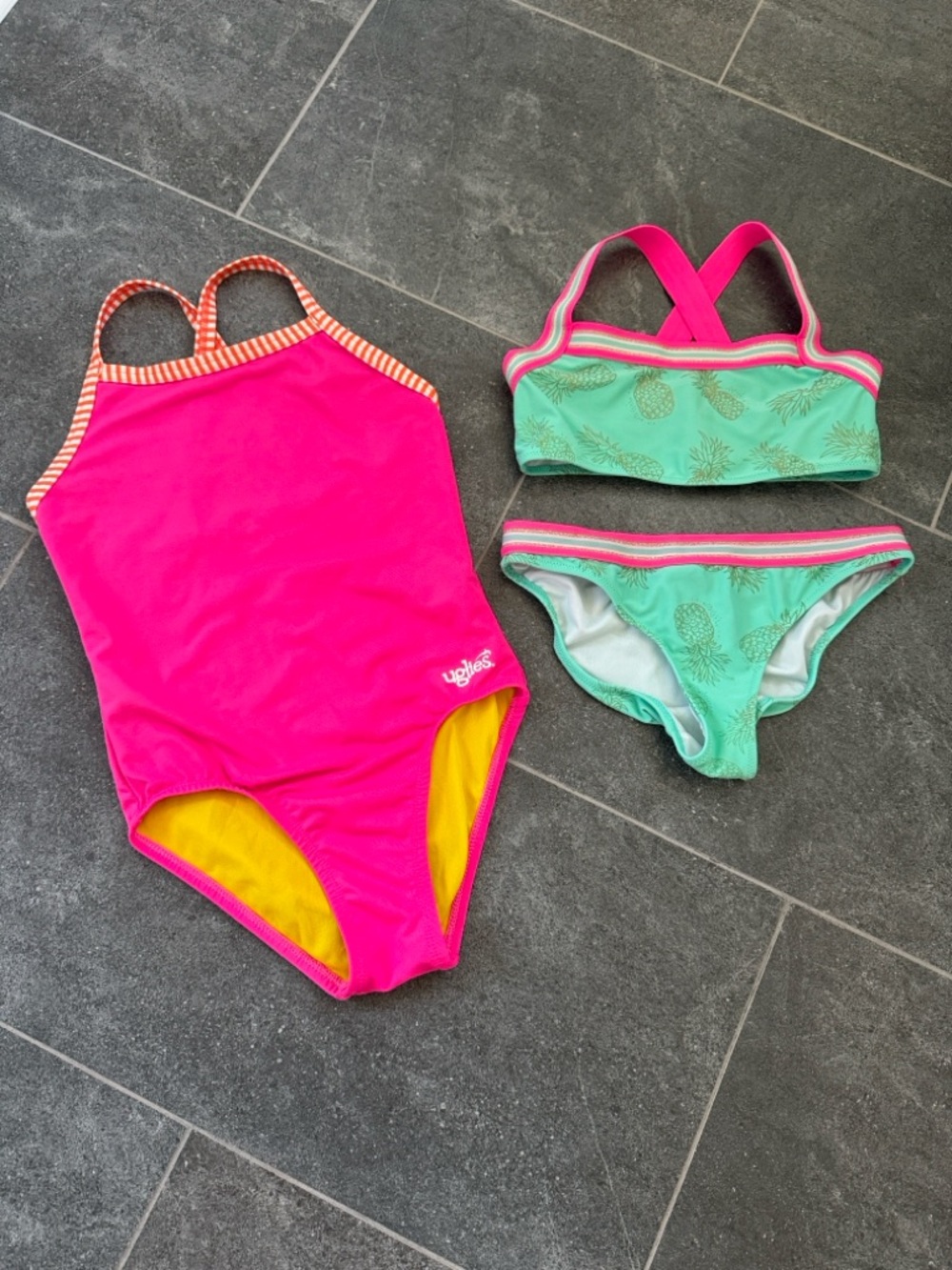 Dolfin Pink One-Piece with Mint Pineapple Bikini Accent